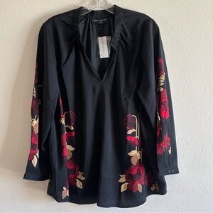 NWT Lane Bryant Black Blouse with Red and Gold Floral Design SIZE 14/16
